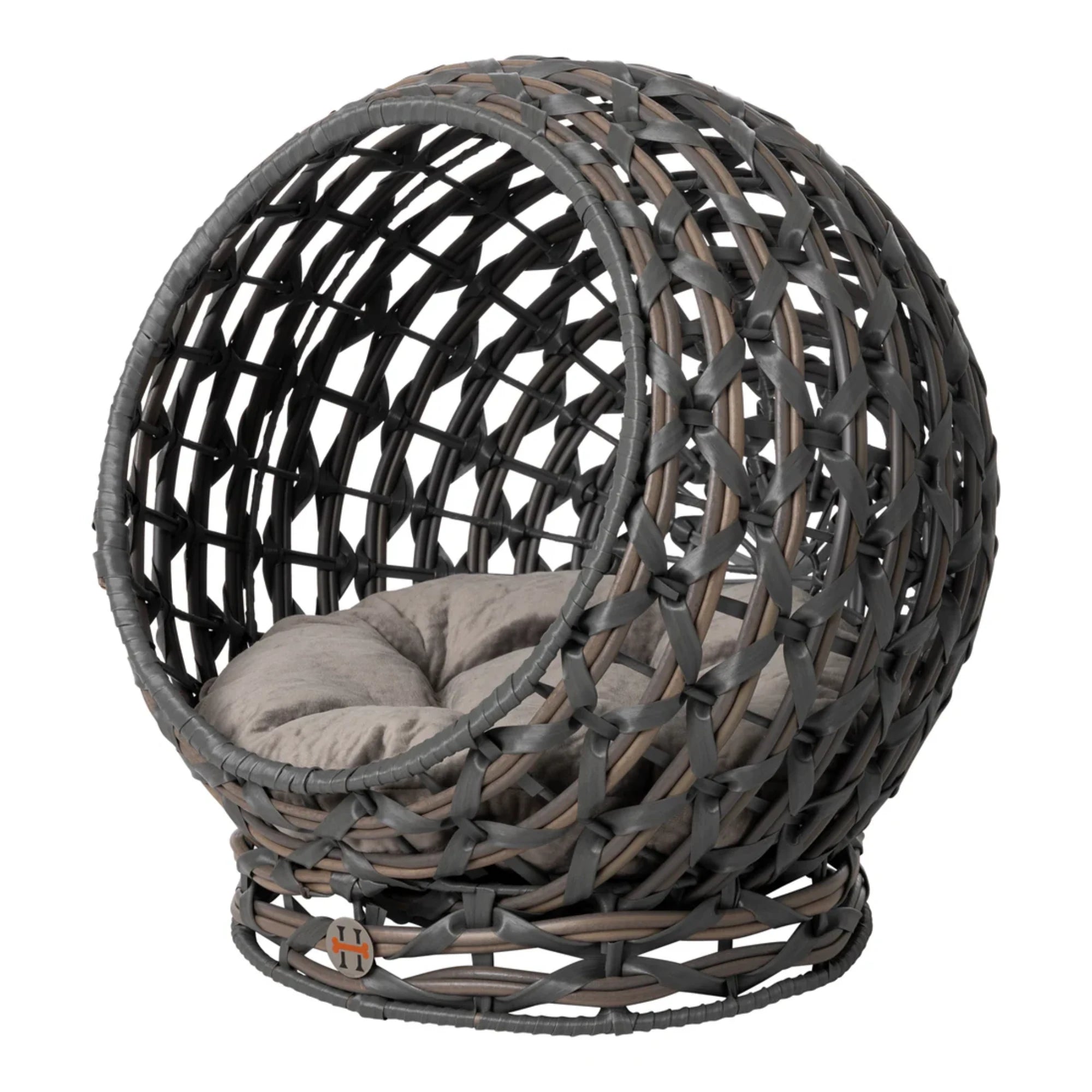 Huntley Pet Hemisphere Rattan Pet Bed, Grey | Novaselectes