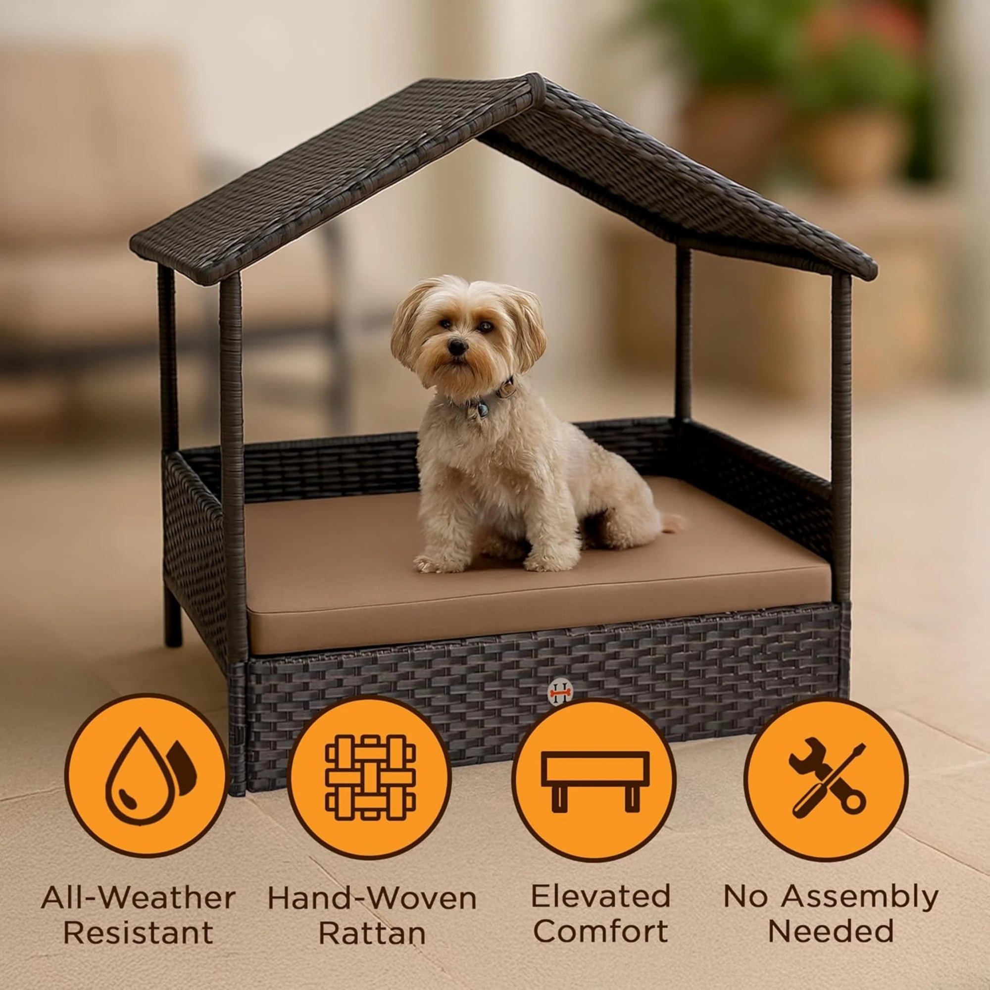 Huntley Pet Rattan Wicker Cabana Raised Pet Bed | Novaselectes