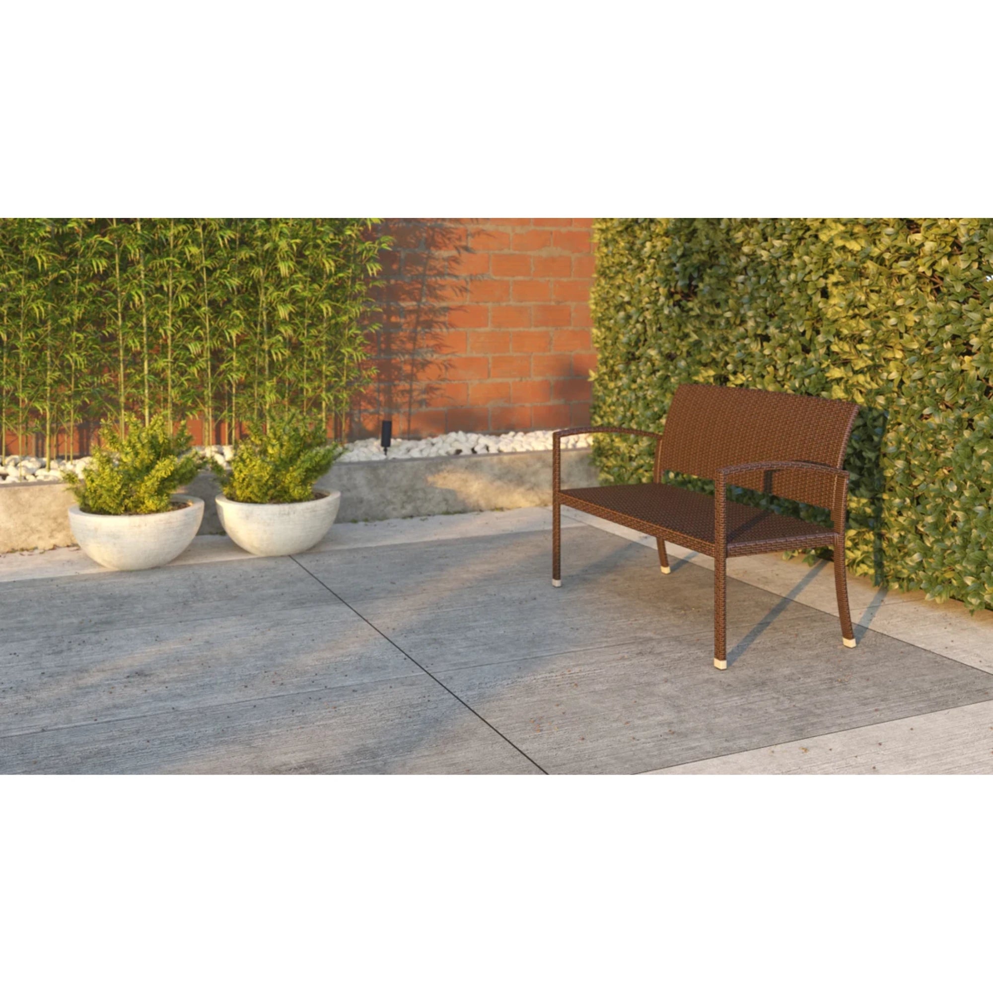 Well Traveled Living Miles Patio Bench in Mocha Wicker | Novaselectes