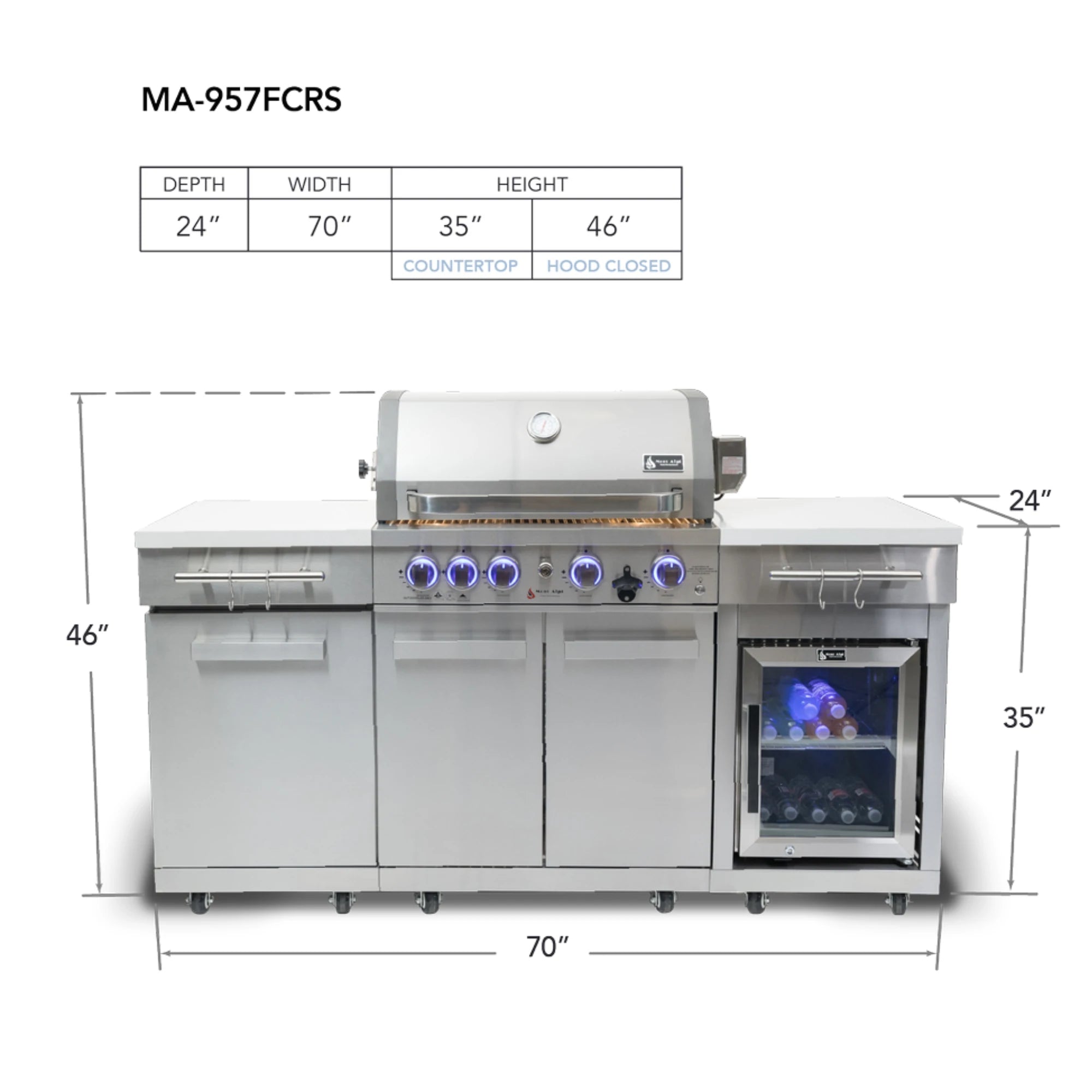 Mont Alpi MA-957RSFC 6 Ft Propane Outdoor Kitchen Island w/ Refrigerator | Novaselectes