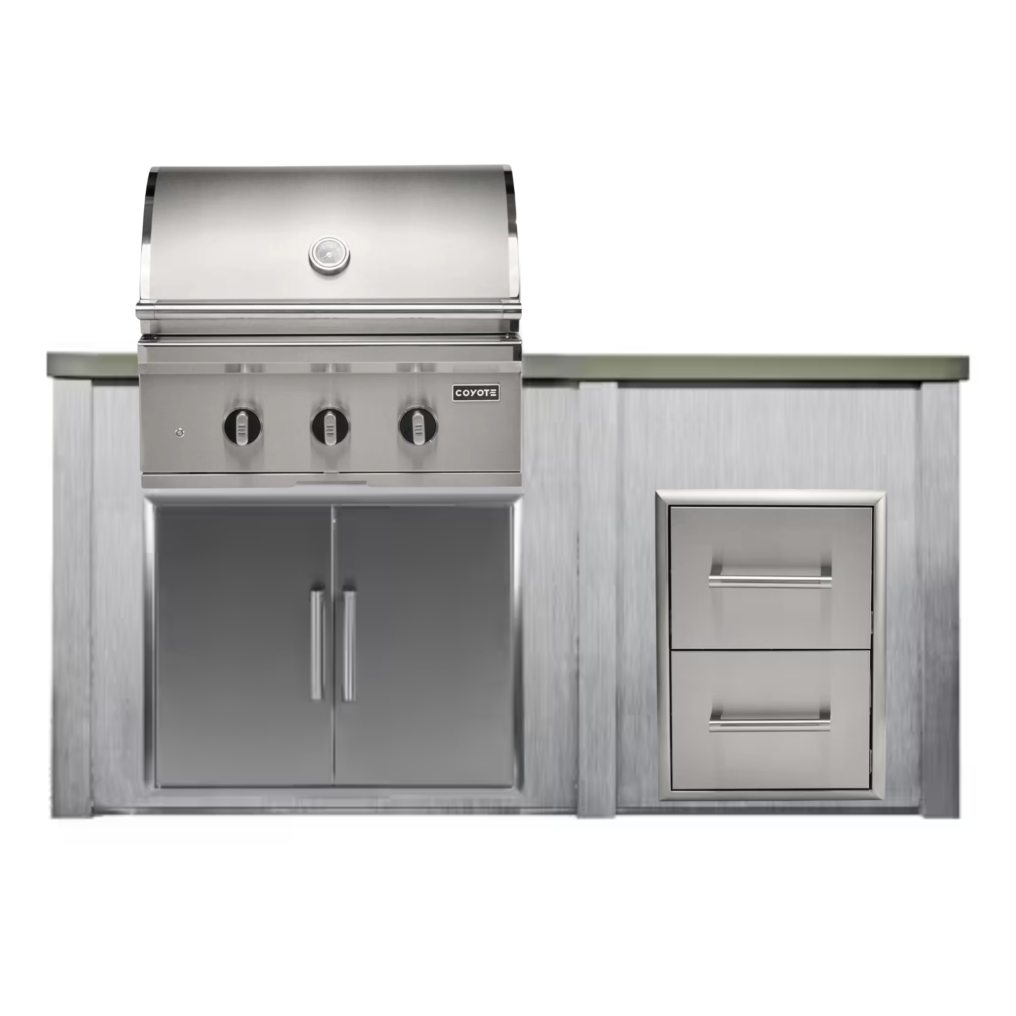 Haven Outdoor 72-Inch Outdoor Kitchen Island w/ Coyote 30-Inch Grill & Double Drawer | Novaselectes