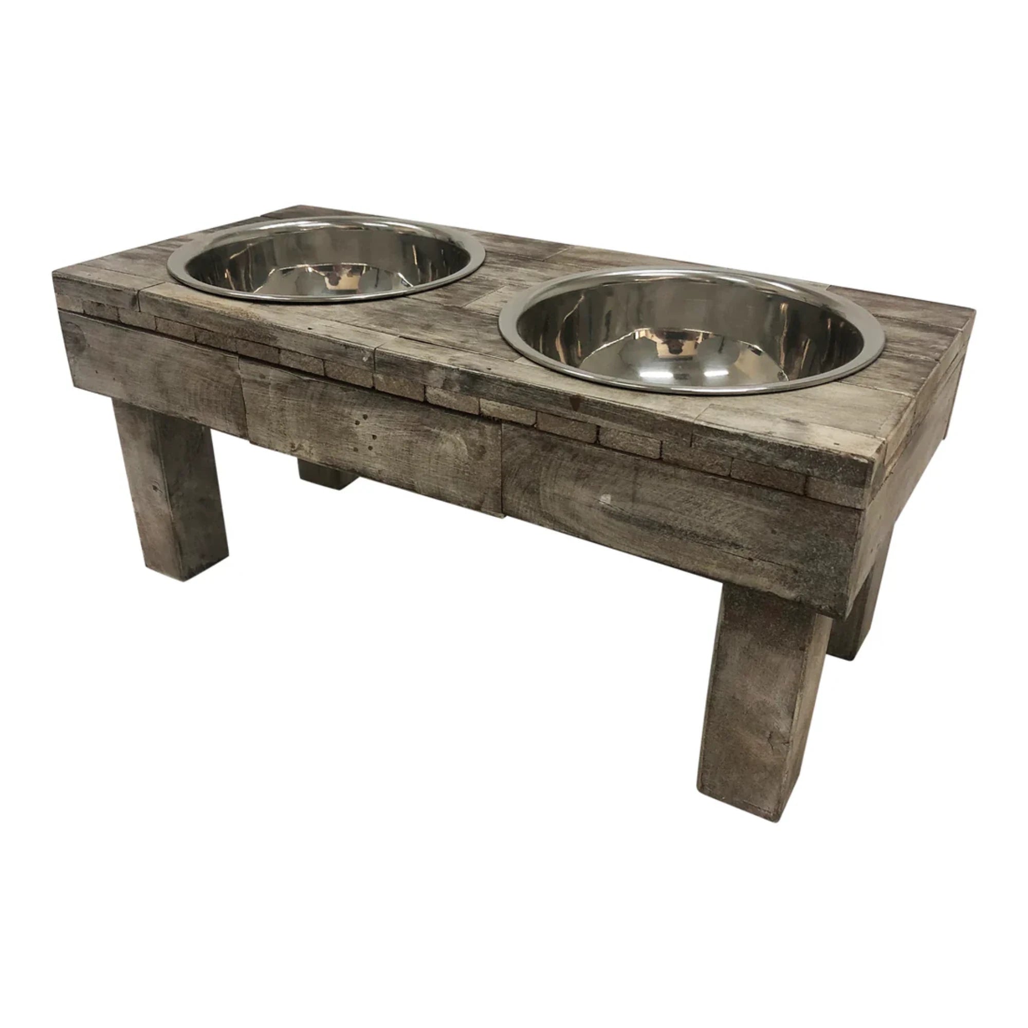 Huntley Pet Berjen Table Small Double Feeder, Brown Wash | Novaselectes