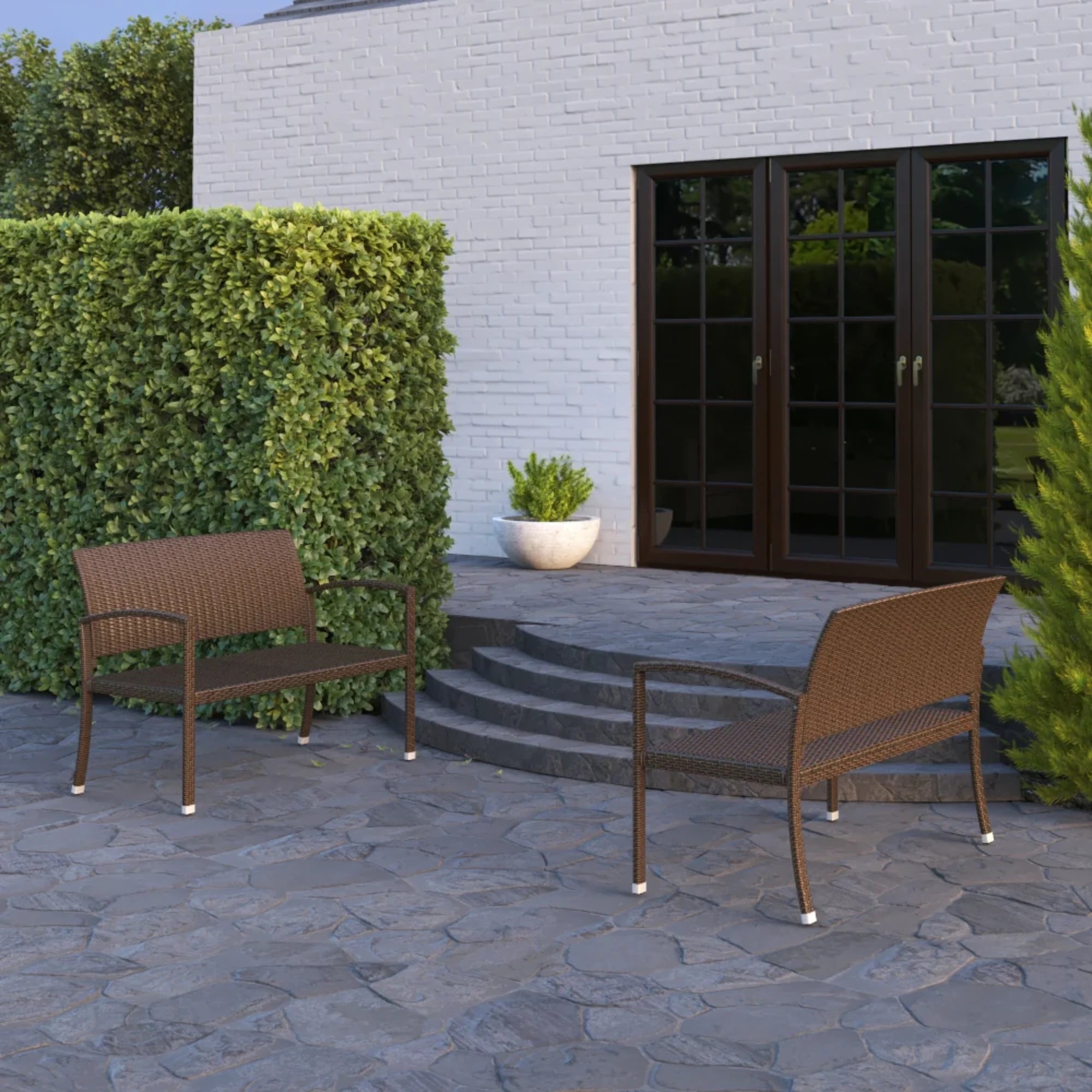 Well Traveled Living Miles Patio Bench in Mocha Wicker | Novaselectes