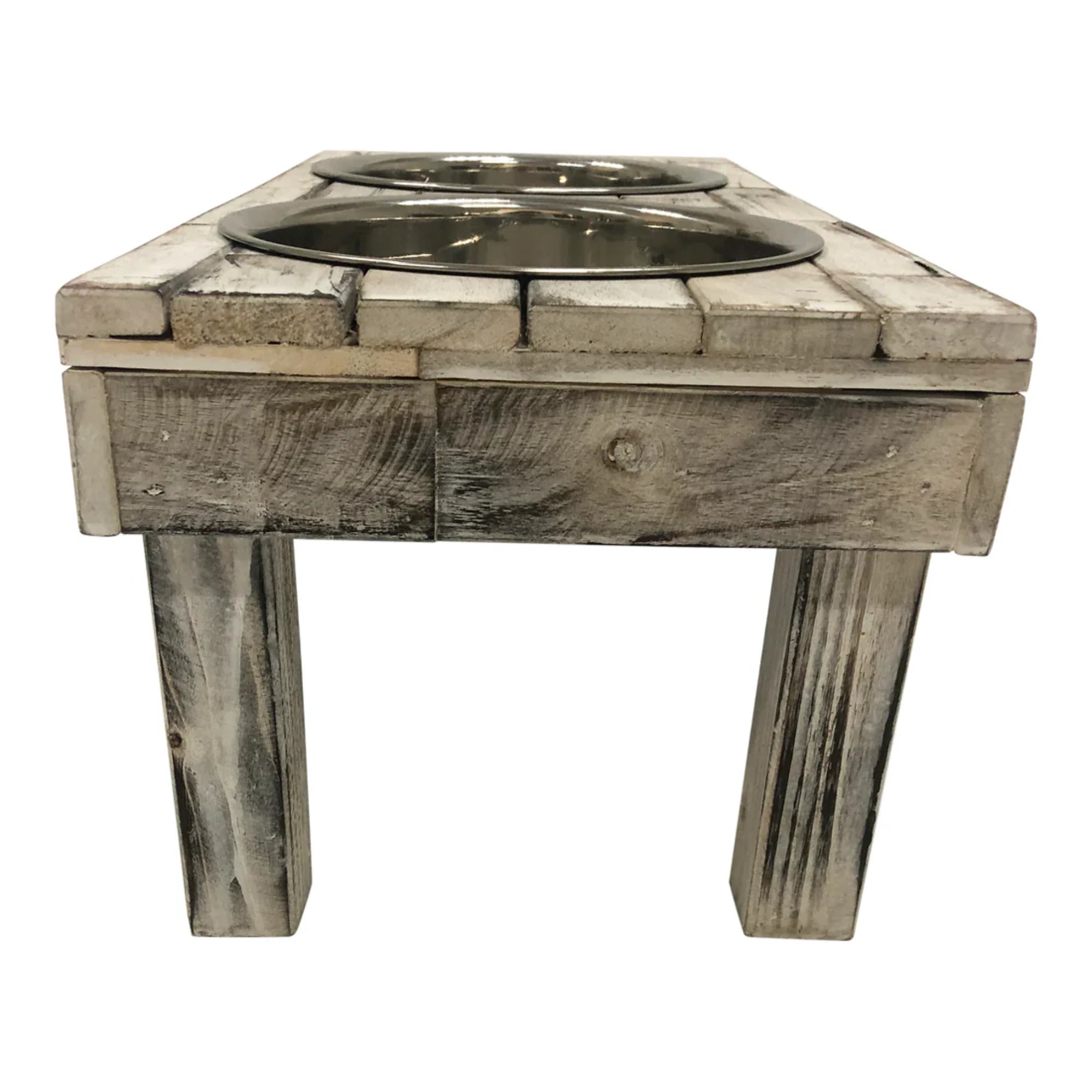 Huntley Pet Berjen Table Double Feeder, Large Whitewash | Novaselectes