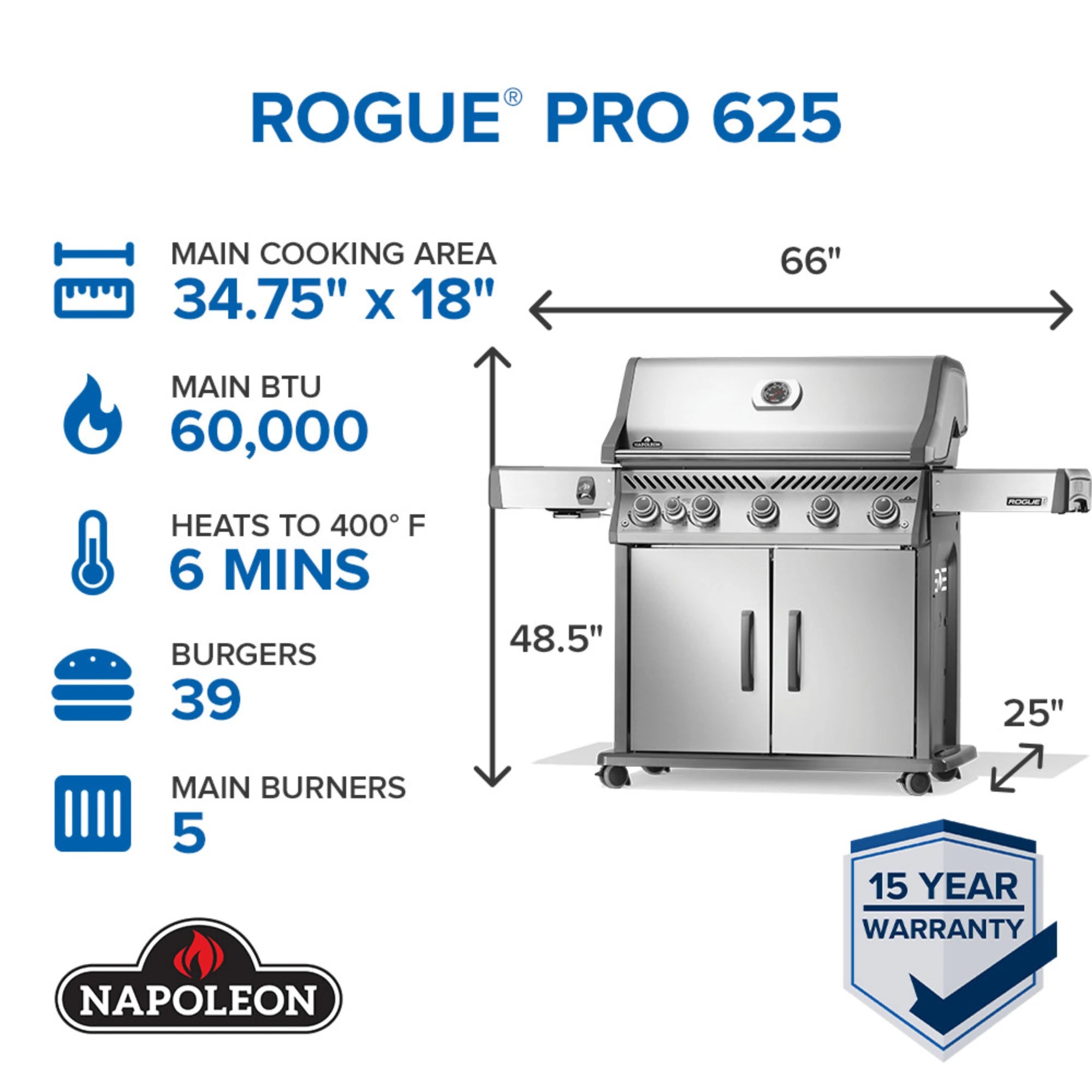 Napoleon Rogue PRO 625 SIB Freestanding Gas Grill w/ Infrared Side Burner | Novaselectes