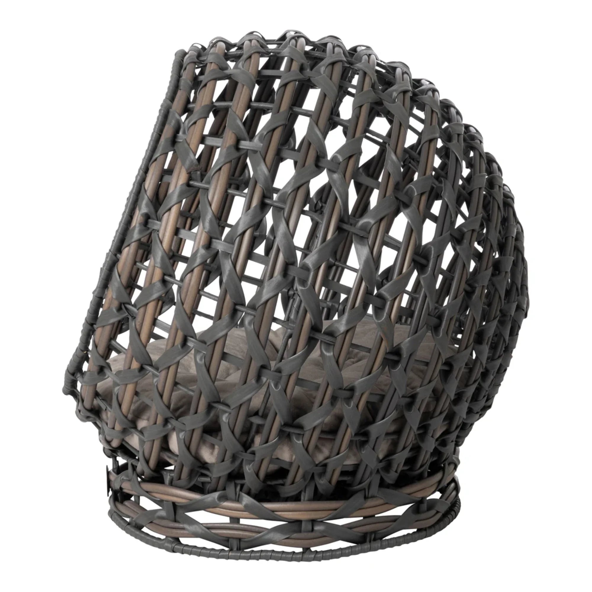 Huntley Pet Hemisphere Rattan Pet Bed, Grey | Novaselectes