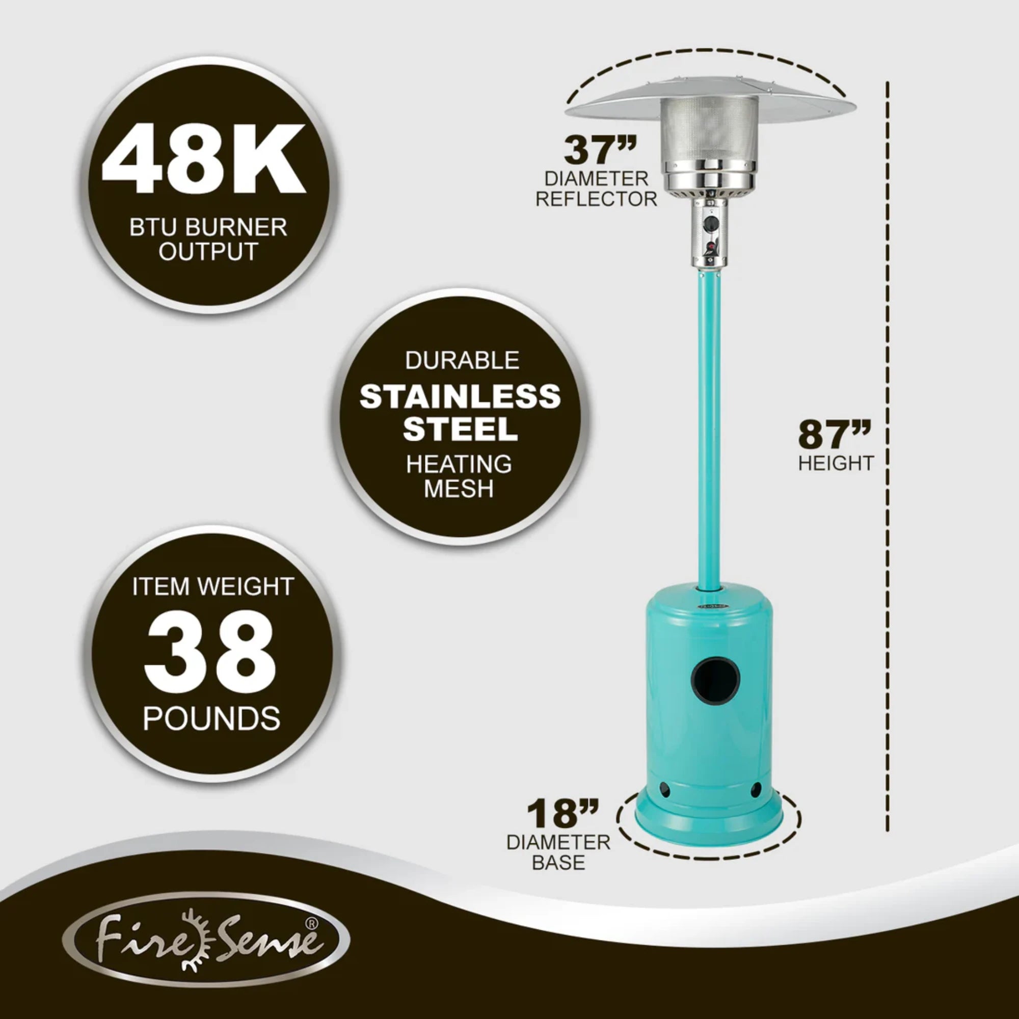 Well Traveled Living Aqua Blue Powder Coated Propane Patio Heater | Novaselectes