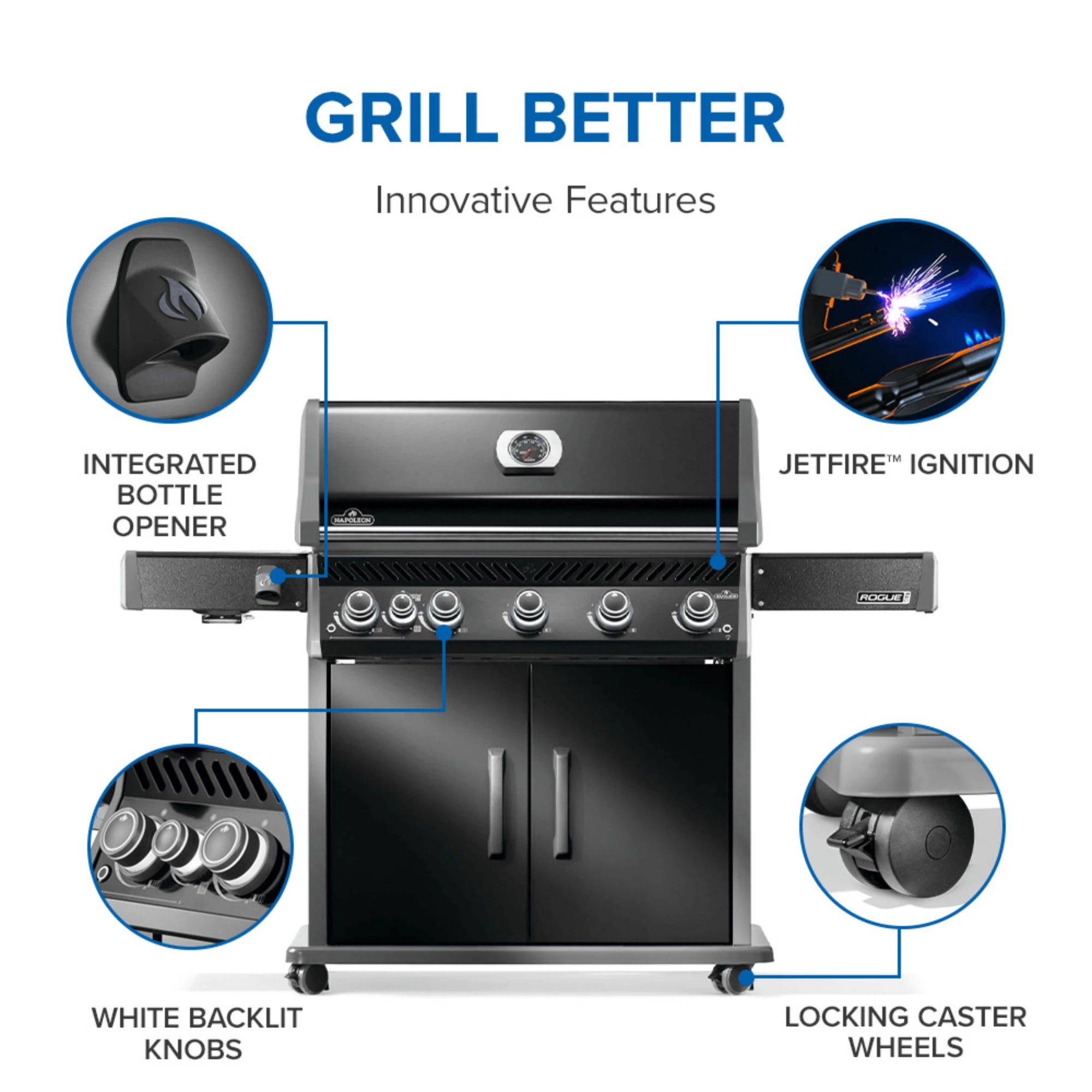 Napoleon Rogue PRO 625 SIB Black Freestanding Gas Grill w/ Infrared Side Burner | Novaselectes