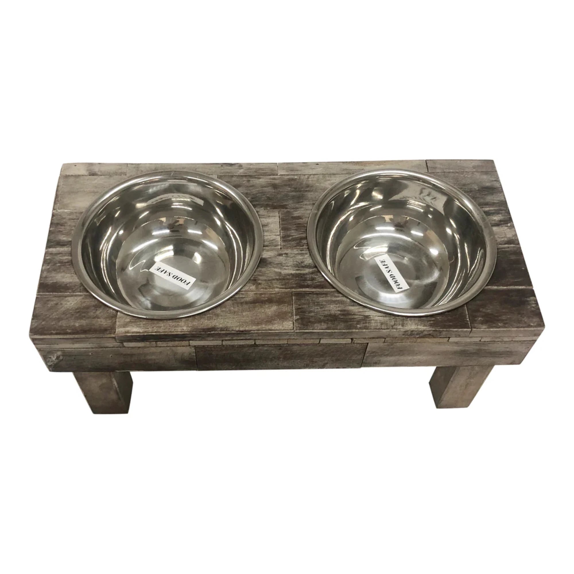 Huntley Pet Berjen Table Small Double Feeder, Brown Wash | Novaselectes