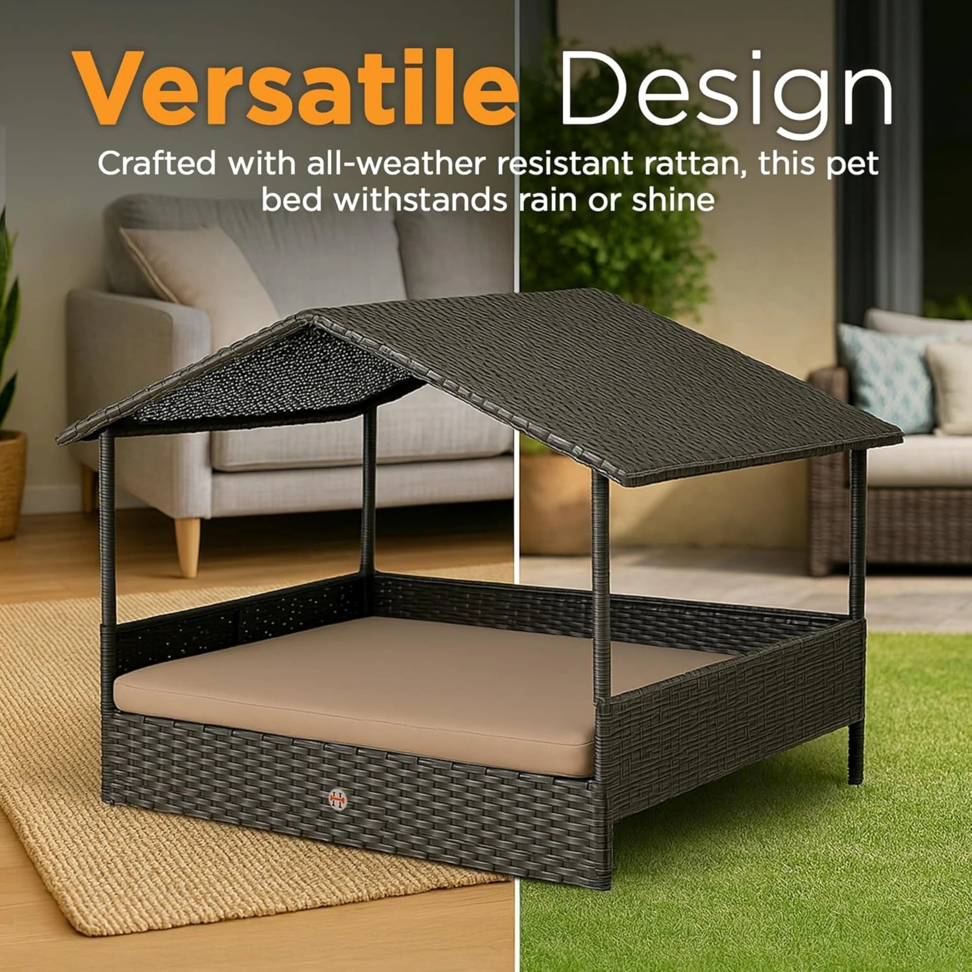Huntley Pet Rattan Wicker Cabana Raised Pet Bed | Novaselectes