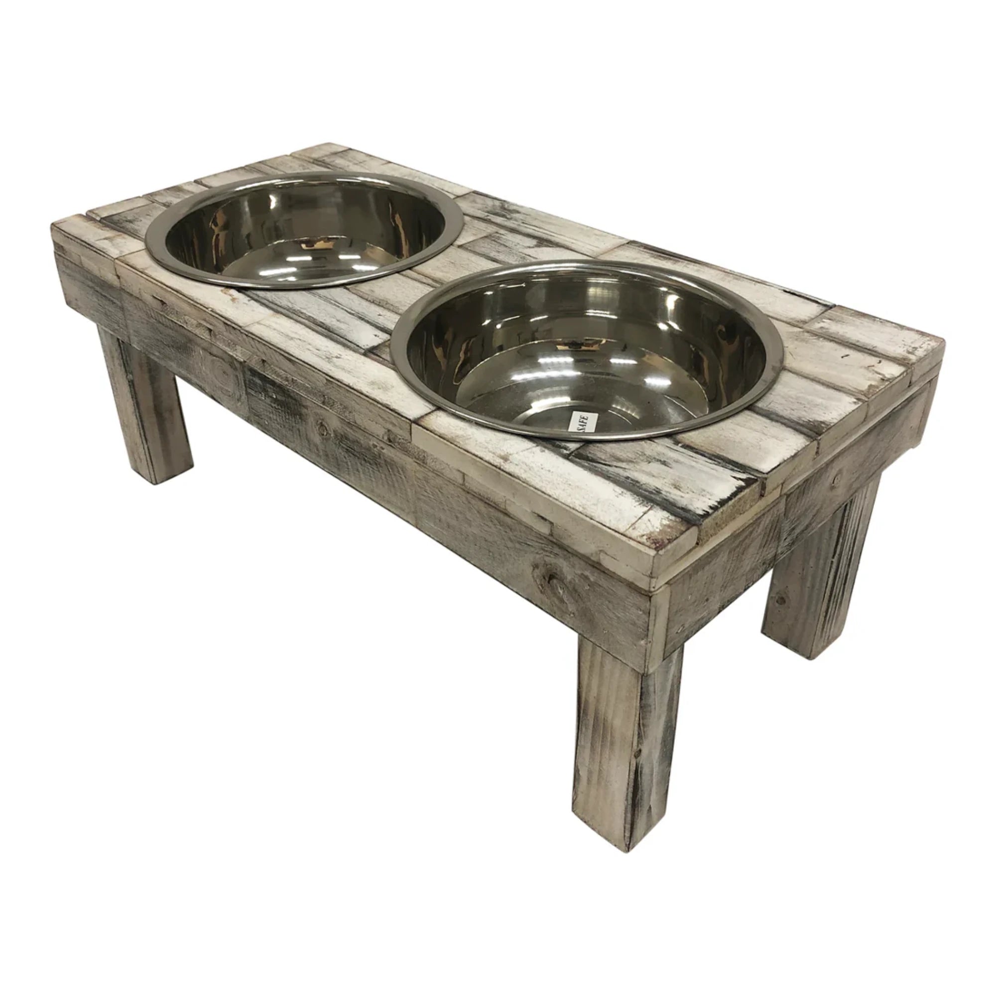 Huntley Pet Berjen Table Double Feeder, Large Whitewash | Novaselectes