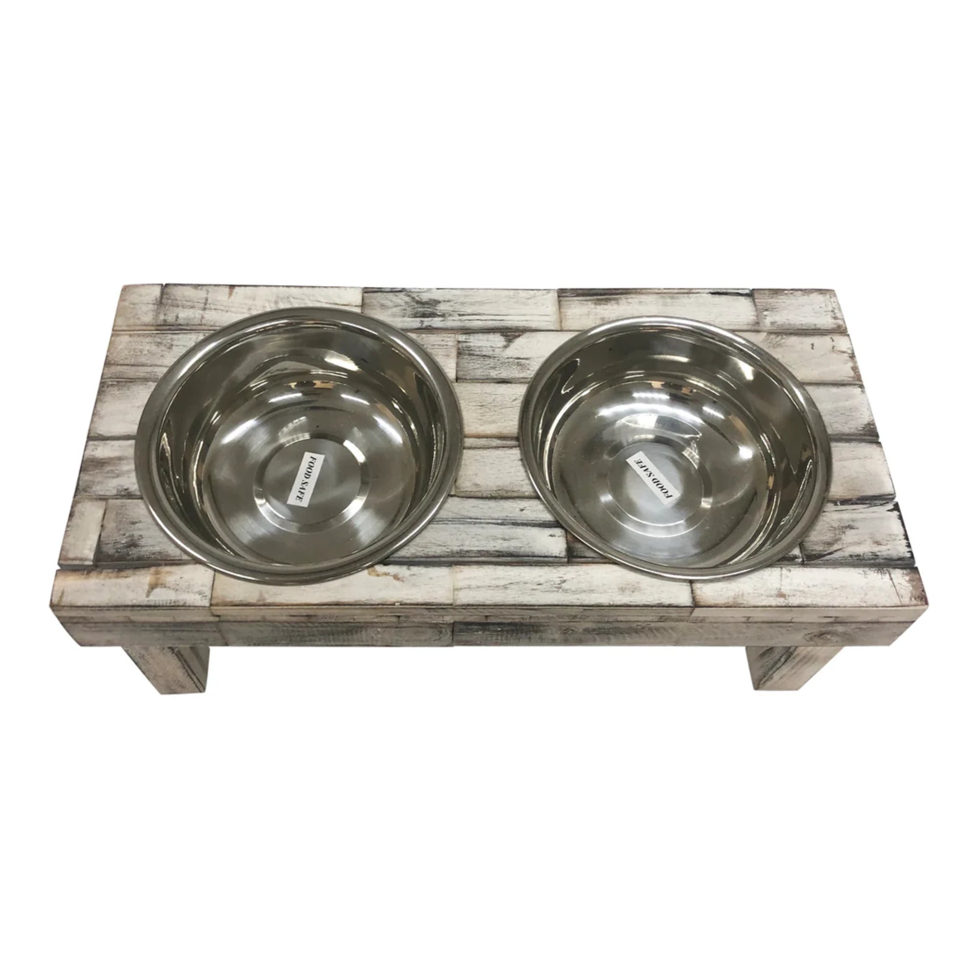 Huntley Pet Berjen Table Double Feeder, Large Whitewash | Novaselectes
