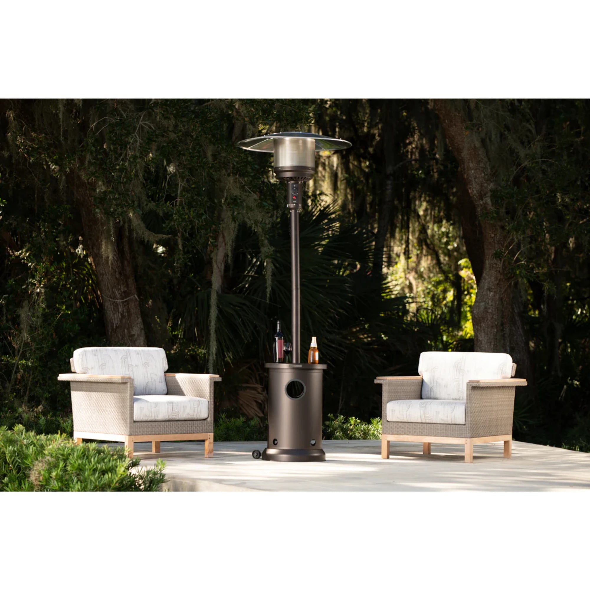 Well Traveled Living Mocha Finish Patio Heater w/ Table | Novaselectes