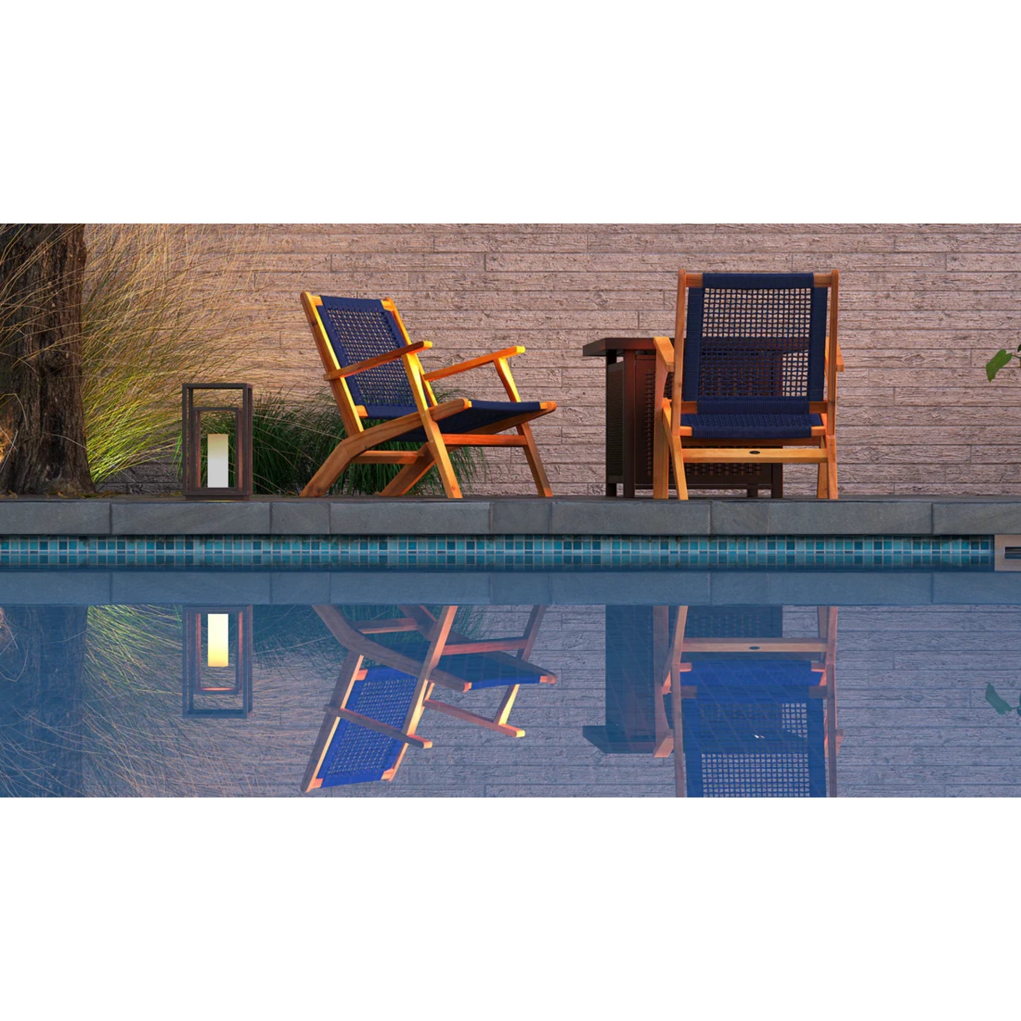 Well Traveled Living Vega Natural Stain Outdoor Chair in Navy Blue Cording | Novaselectes