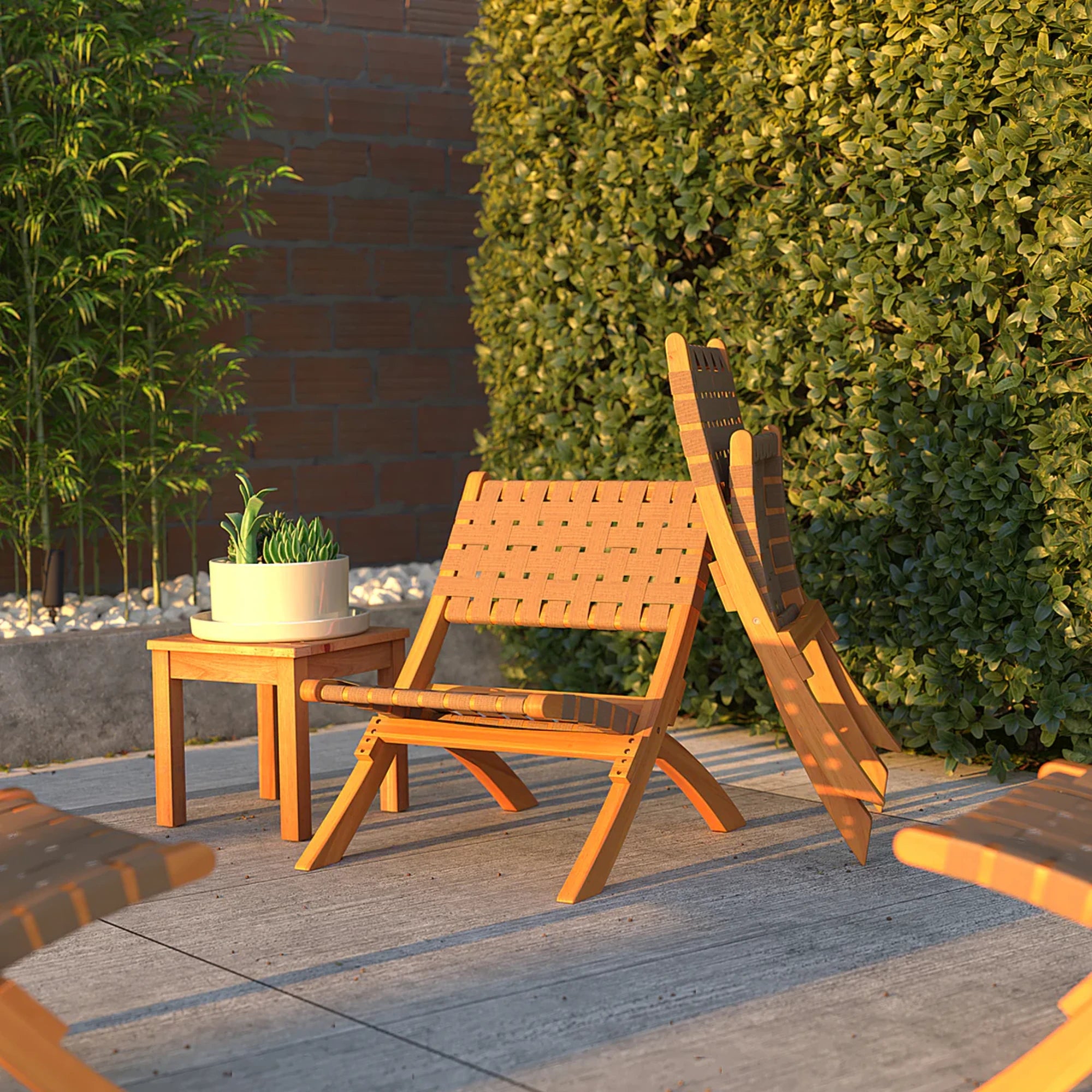 Well Traveled Living Sava Folding Chair in Brown Webbing | Novaselectes