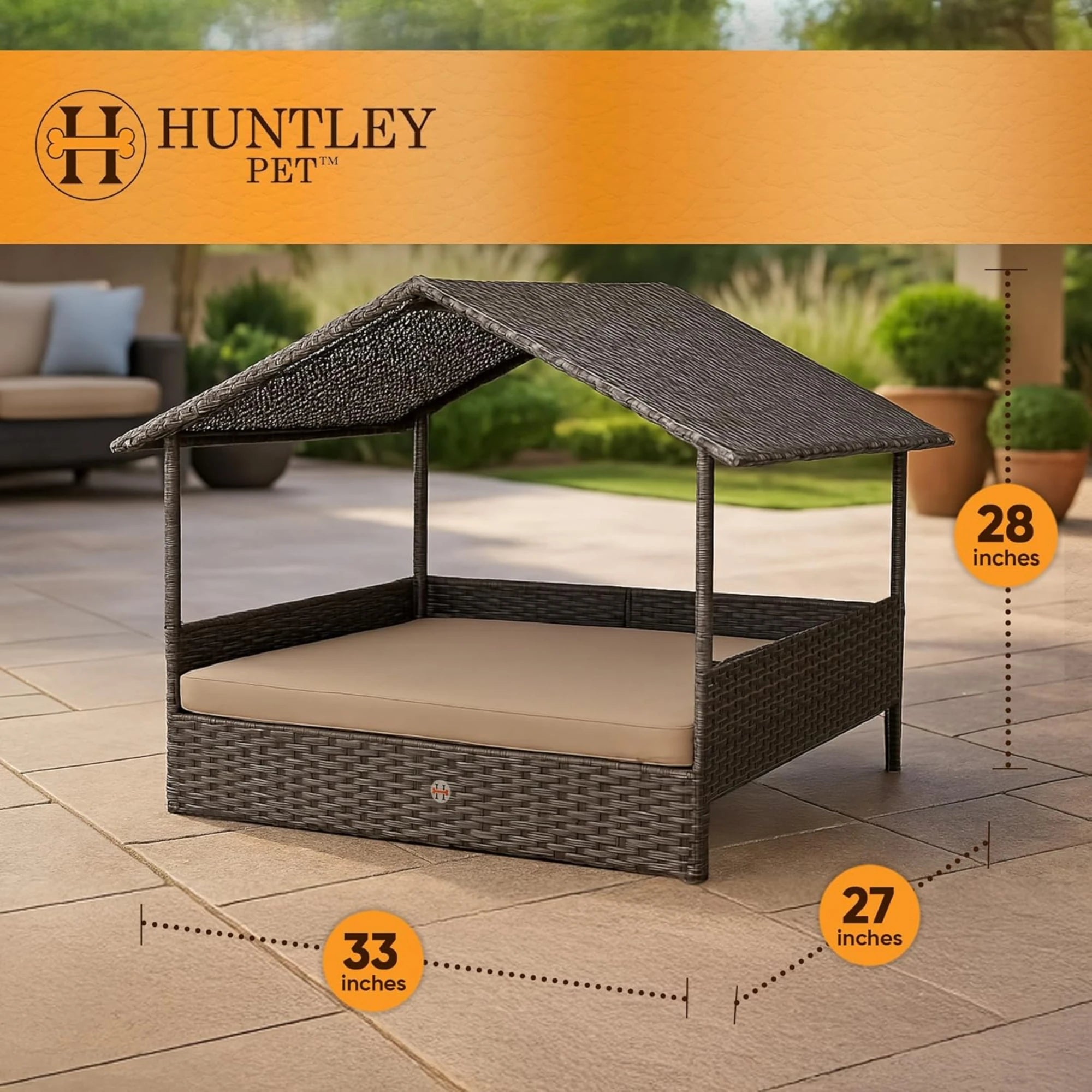 Huntley Pet Rattan Wicker Cabana Raised Pet Bed | Novaselectes