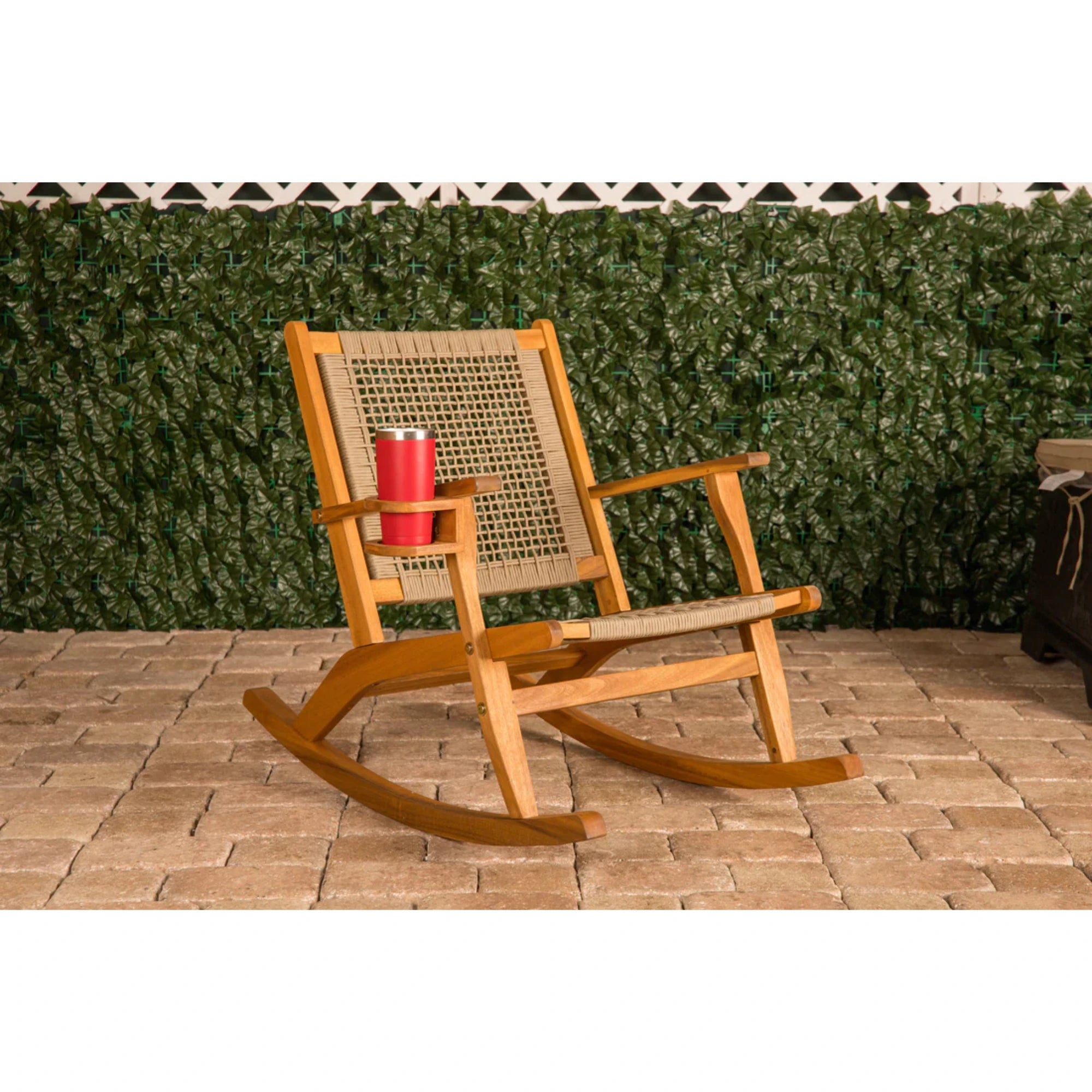 Well Traveled Living Vega Outdoor Rocking Chair with Beverage Holder | Novaselectes