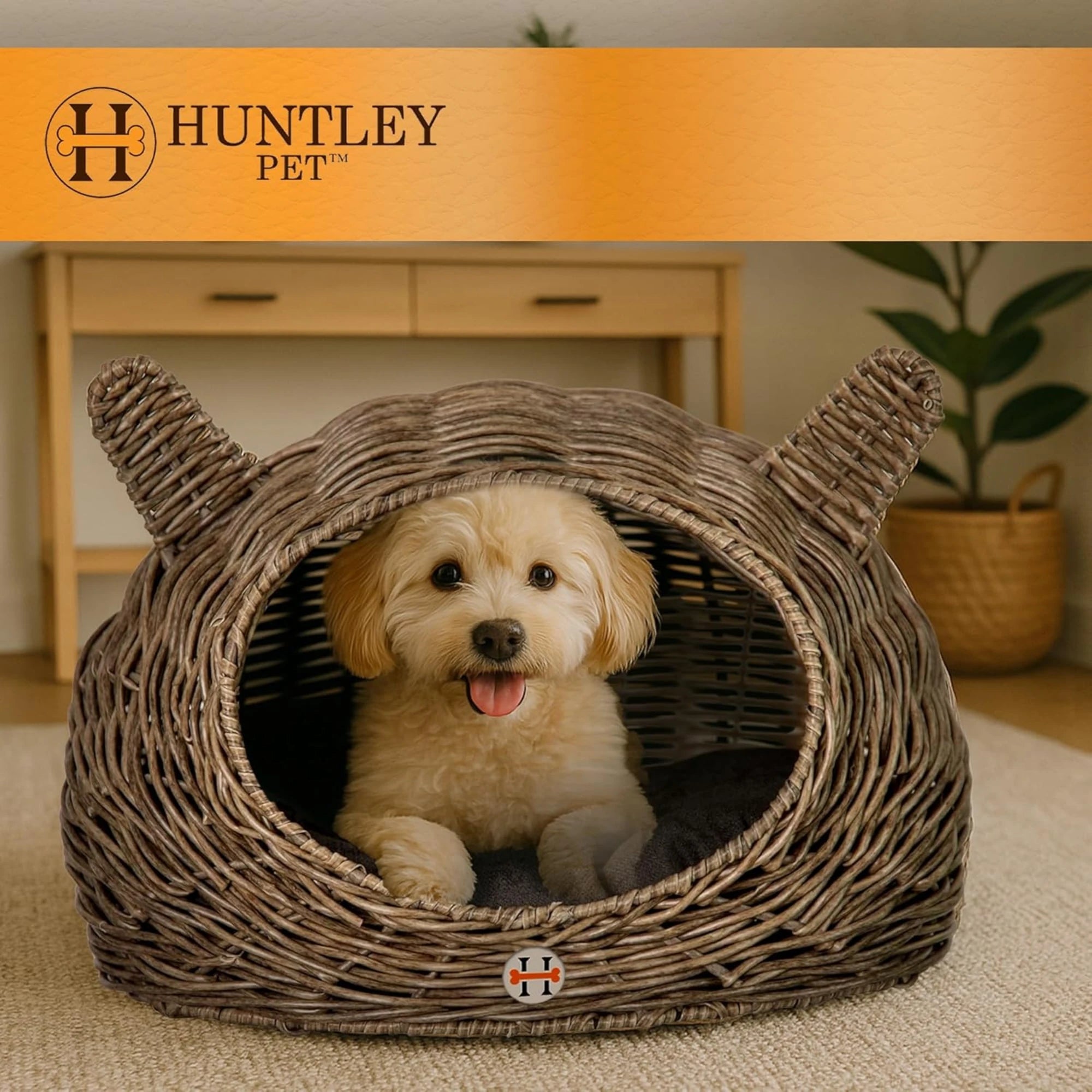 Huntley Pet Wicker Cat Shaped Play House Pet Bed w/ Cushion | Novaselectes