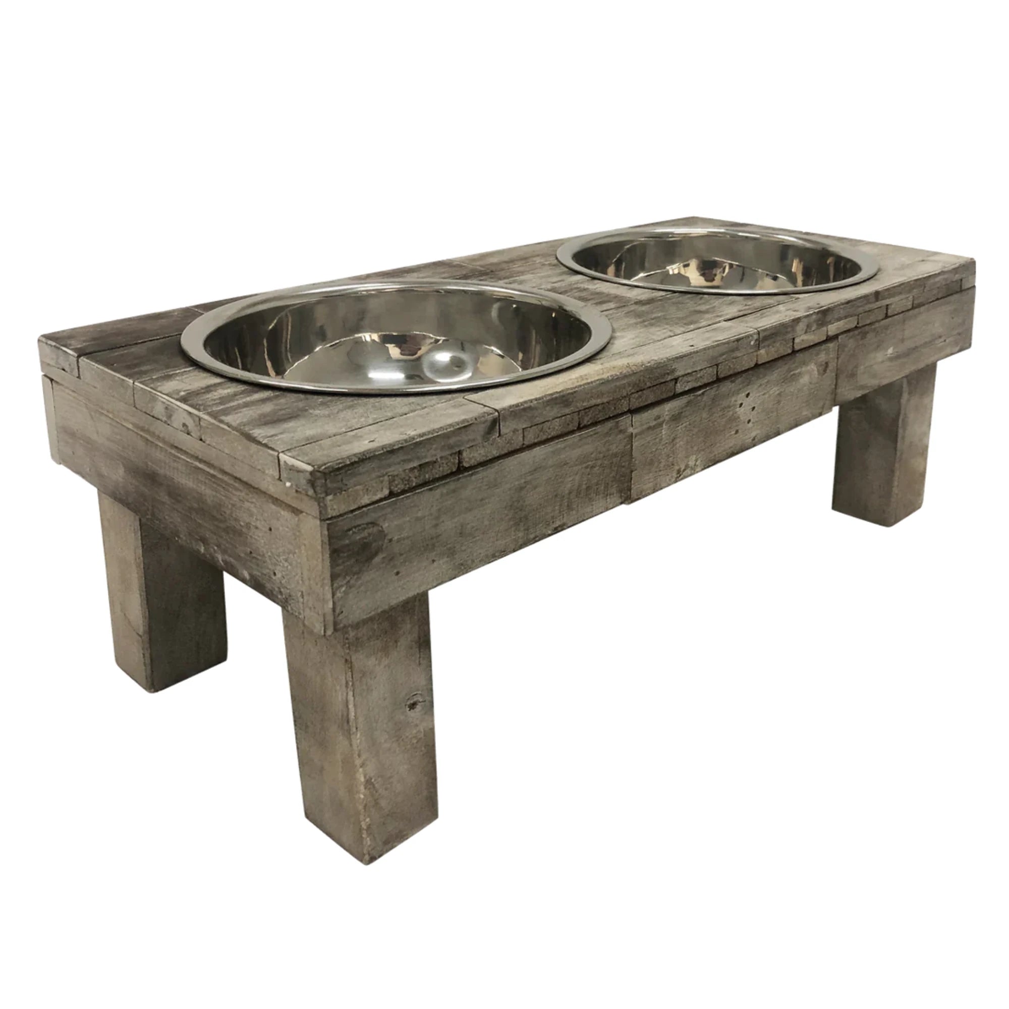 Huntley Pet Berjen Table Large Double Feeder, Brown Wash | Novaselectes