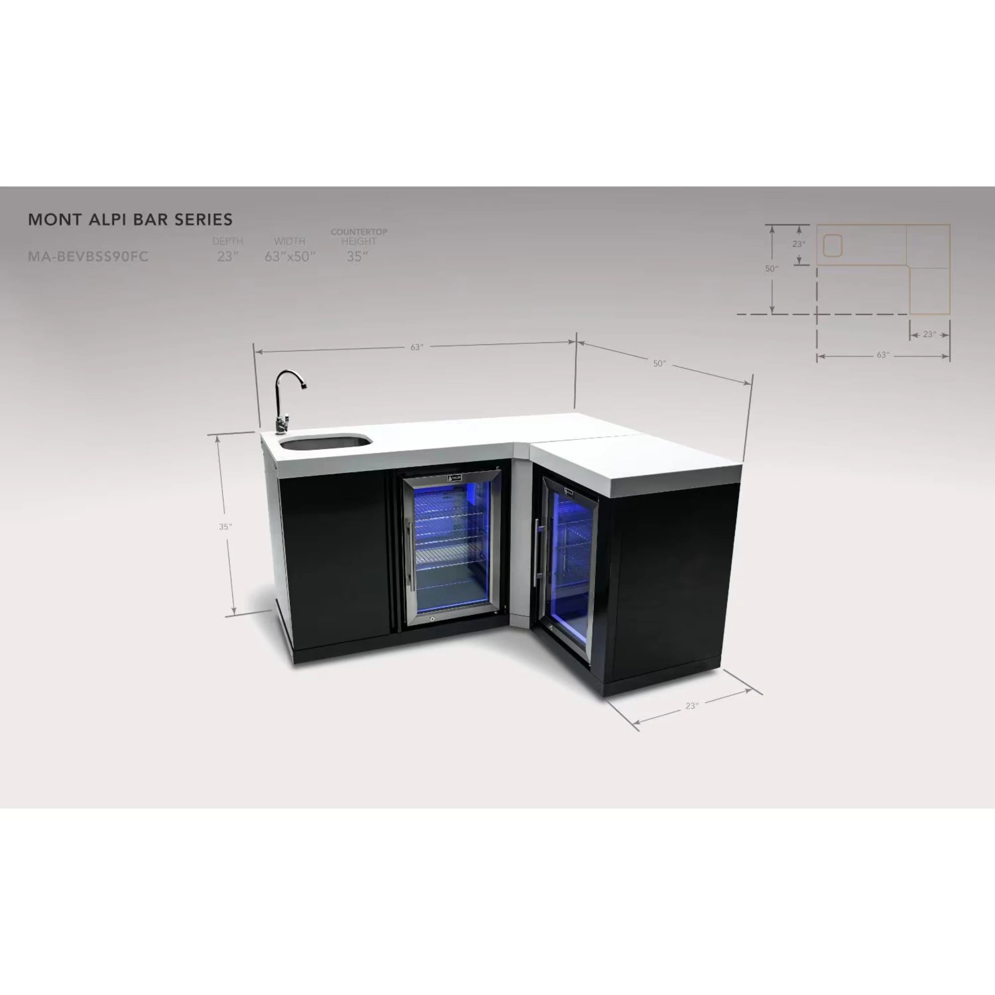Mont Alpi Black Beverage Center w/ 90 Degree Corner & Fridge Cabinet | Novaselectes