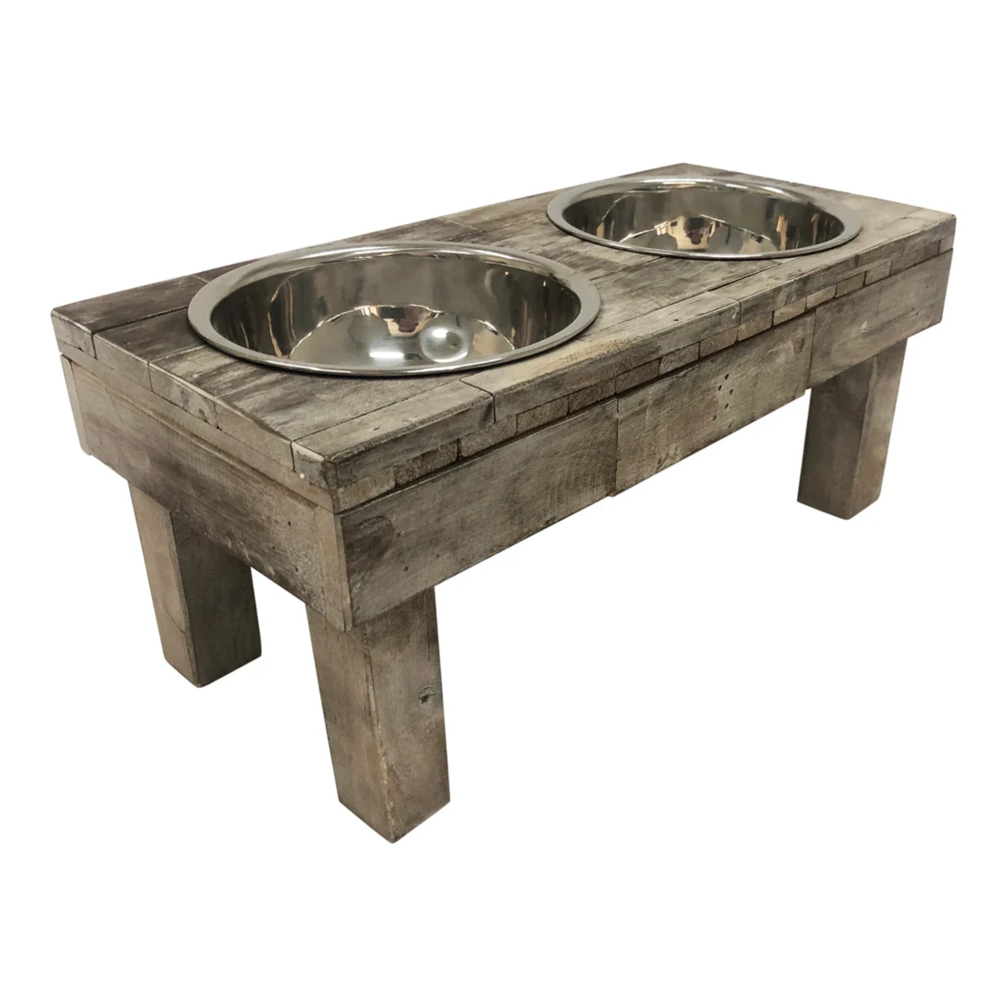 Huntley Pet Berjen Table Small Double Feeder, Brown Wash | Novaselectes