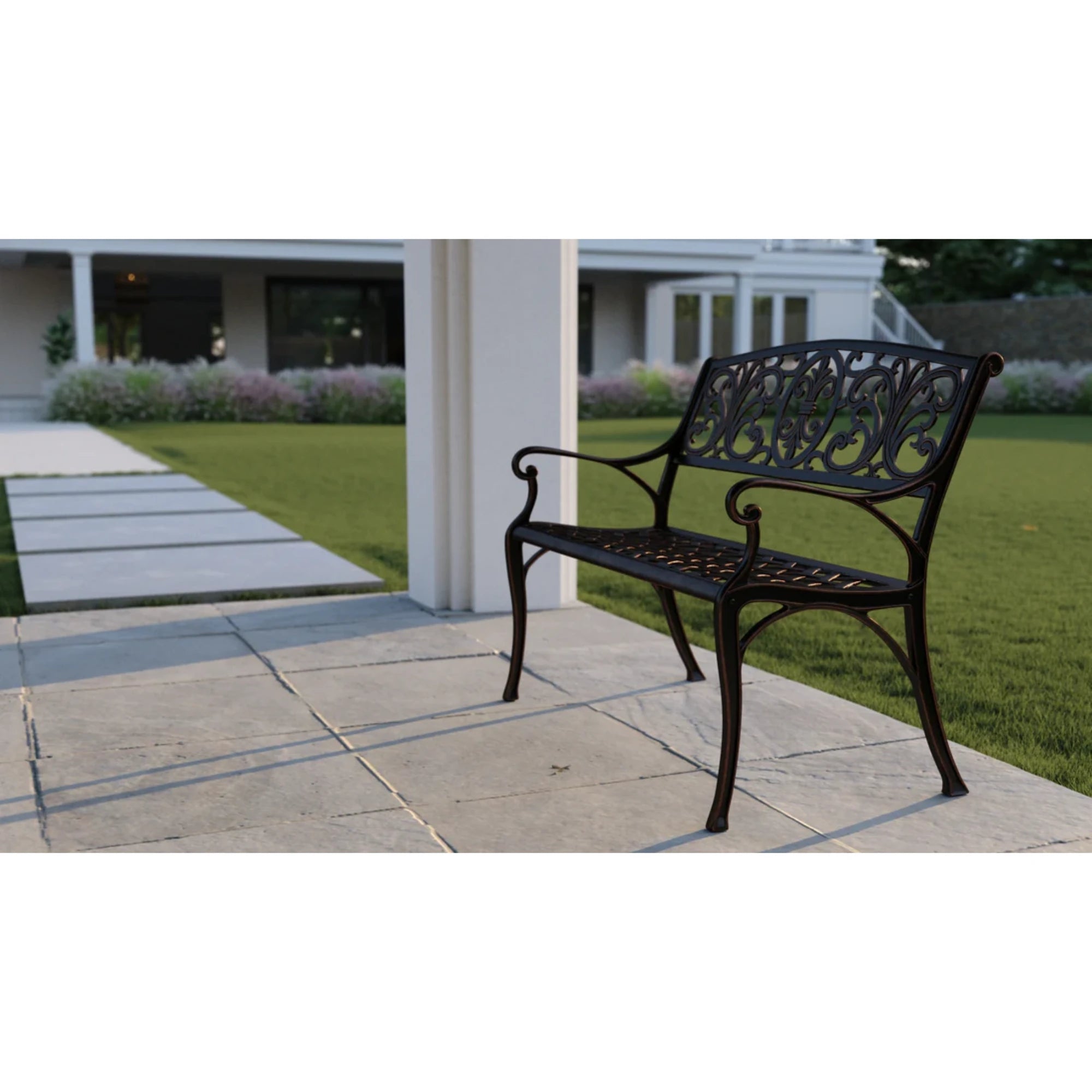 Well Traveled Living Decatur Aluminum Patio Bench in Antique Bronze | Novaselectes