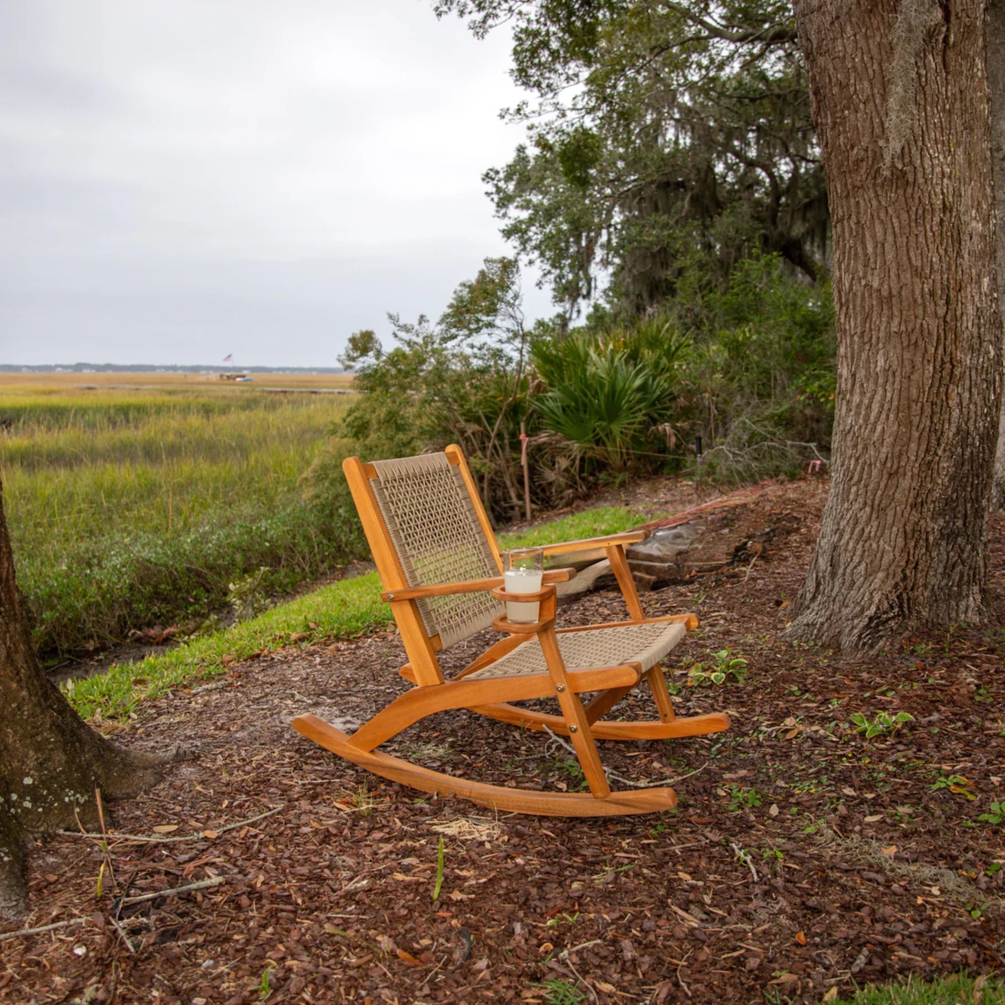 Well Traveled Living Vega Outdoor Rocking Chair with Beverage Holder | Novaselectes
