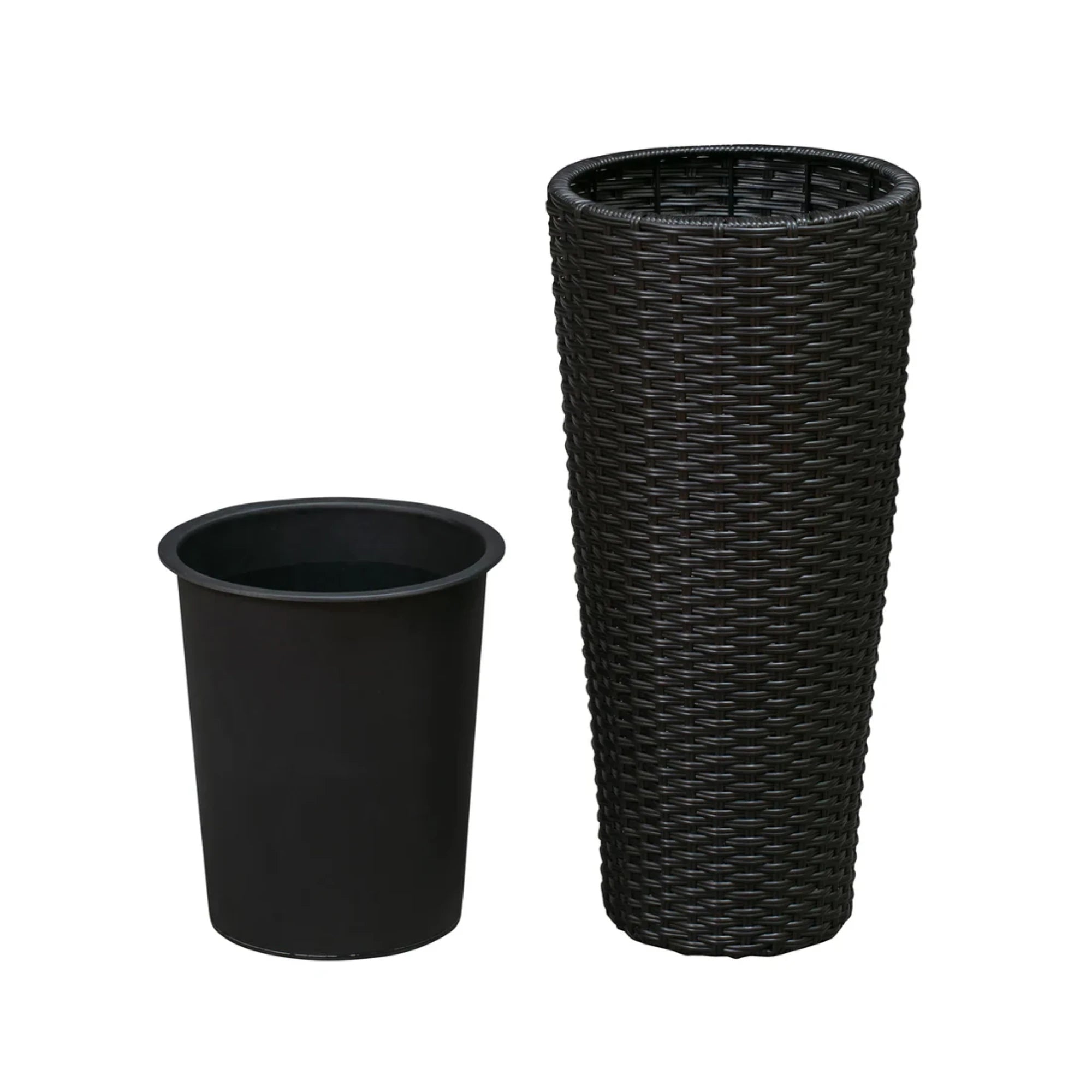 Well Traveled Living Noah Round Wicker Planter 2-piece Set in Black | Novaselectes