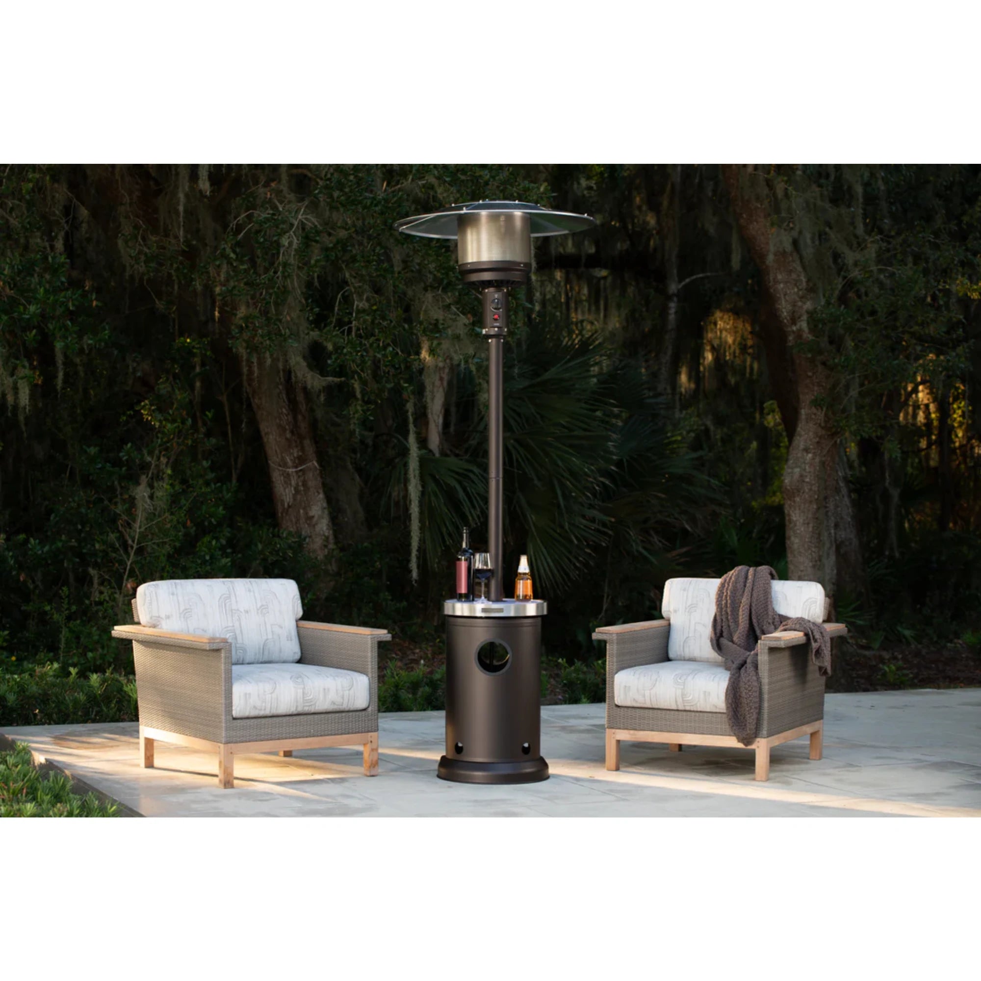 Well Traveled Living Mocha Finish Patio Heater w/ Led Table | Novaselectes