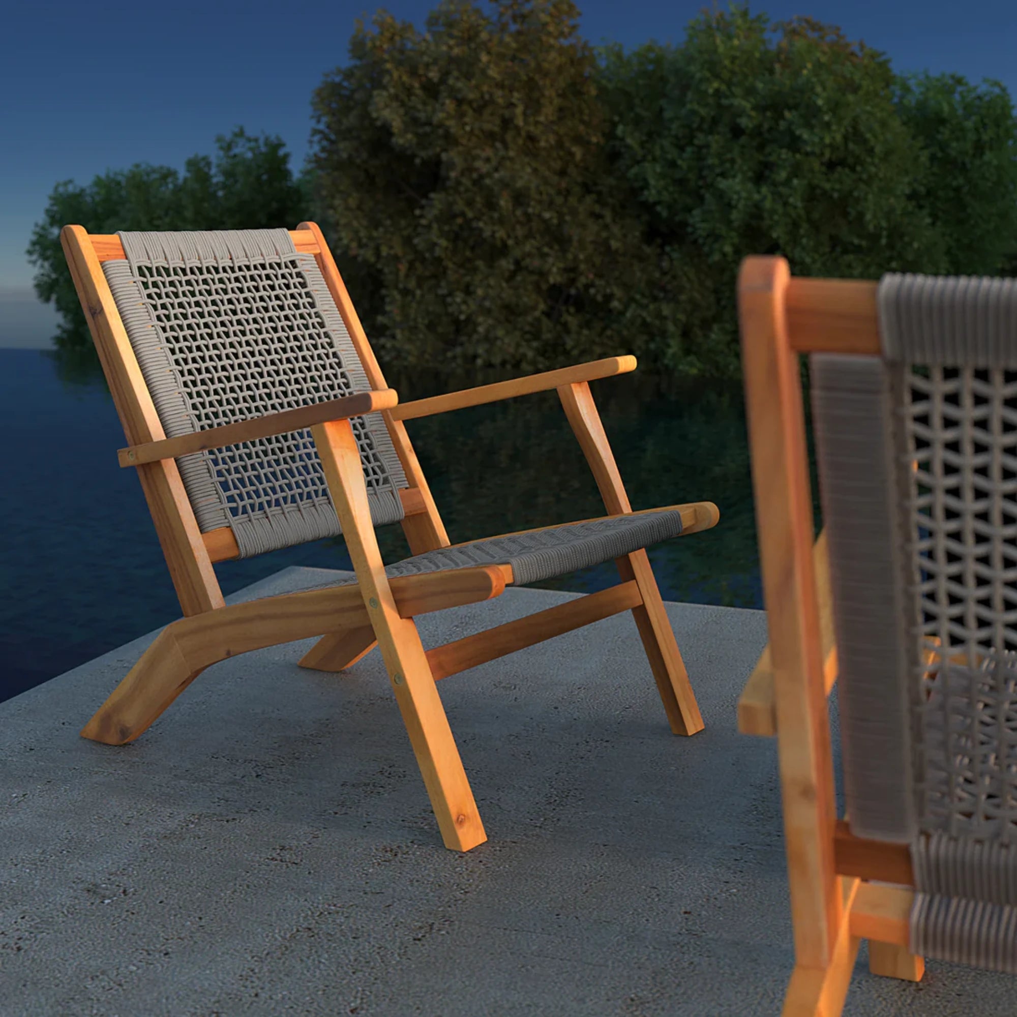 Well Traveled Living Vega Natural Stain Outdoor Chair in Gray Cording | Novaselectes