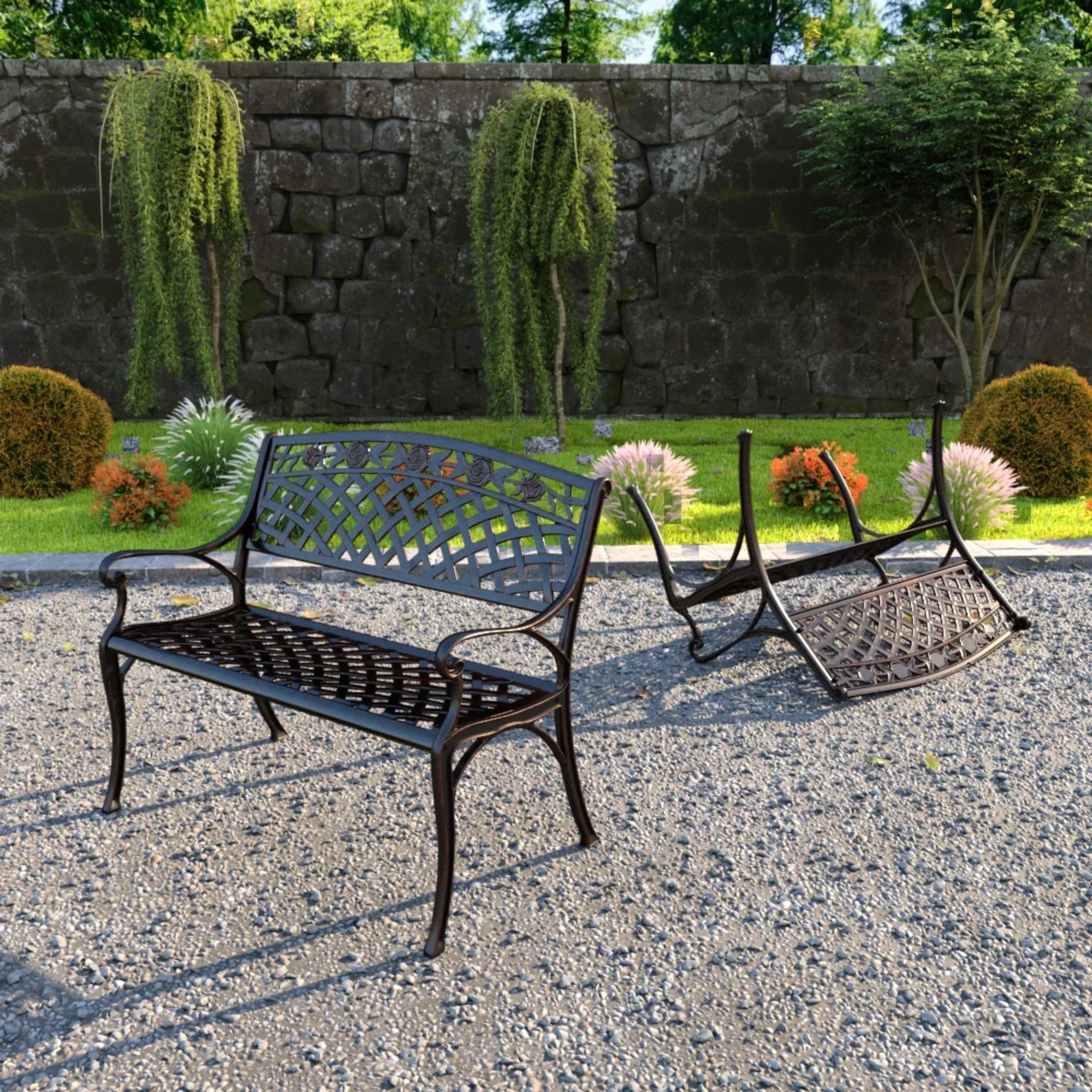 Well Traveled Living Scarlet Aluminum Patio Bench in Antique Bronze | Novaselectes