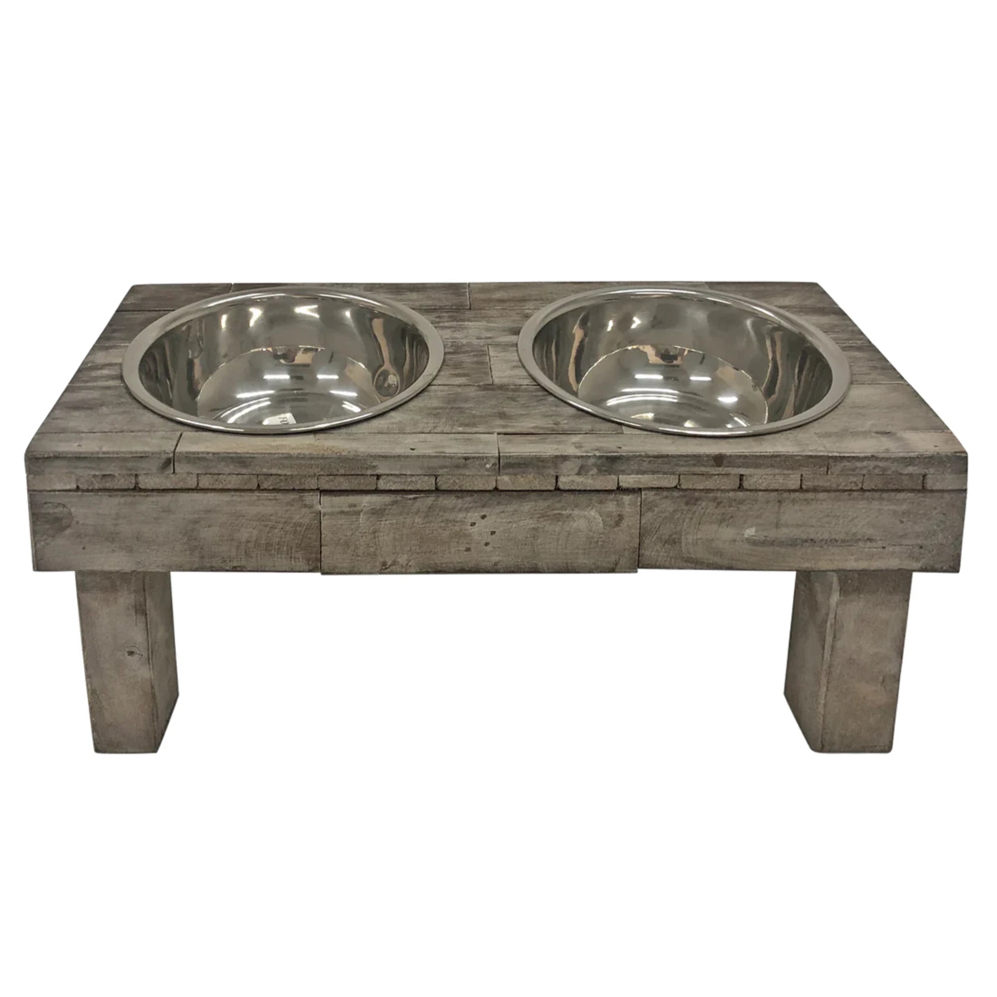 Huntley Pet Berjen Table Small Double Feeder, Brown Wash | Novaselectes
