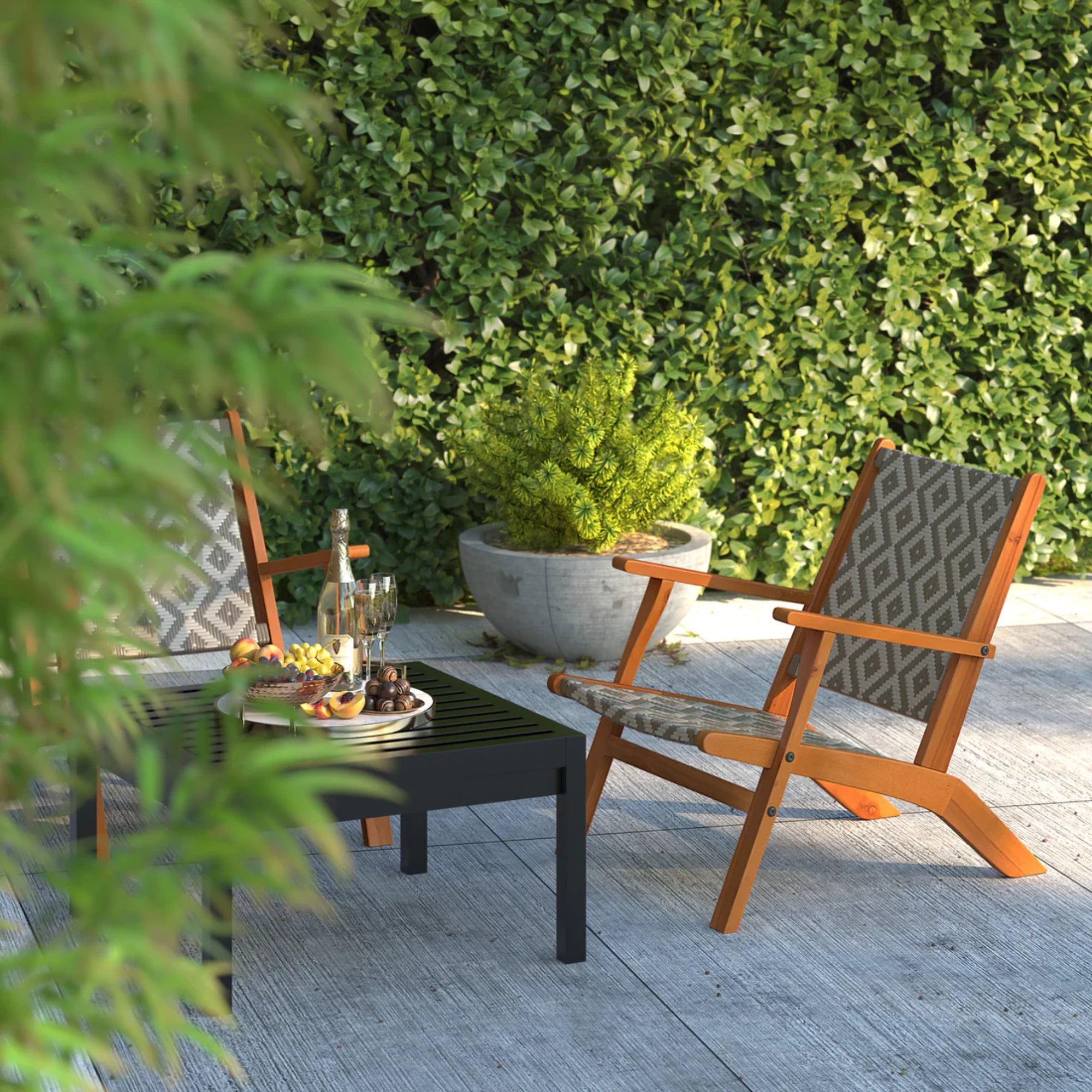 Well Traveled Living Vega Natural Stain Outdoor Chair in Diamond-Weave Wicker | Novaselectes