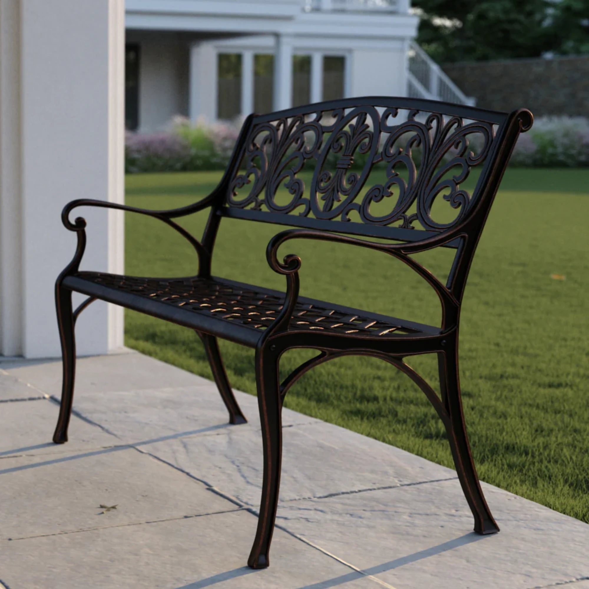 Well Traveled Living Decatur Aluminum Patio Bench in Antique Bronze | Novaselectes