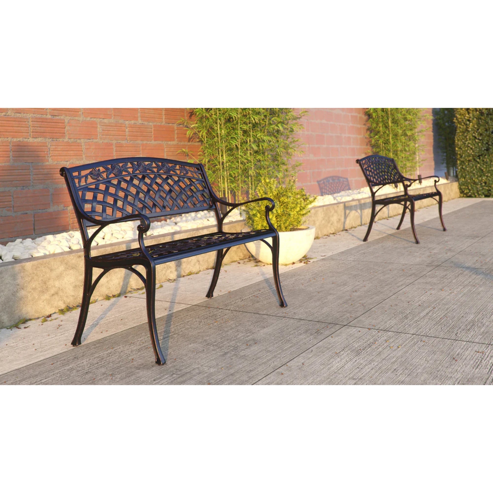 Well Traveled Living Scarlet Aluminum Patio Bench in Antique Bronze | Novaselectes